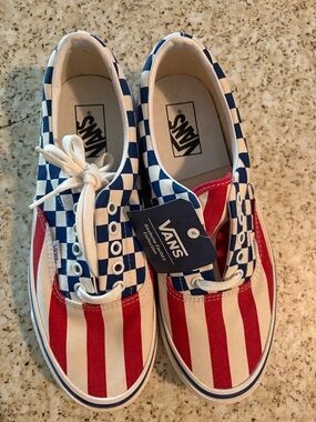 Vans Kids Checkerboard & Striped Lace-Up Sneakers - Red, White & Blue